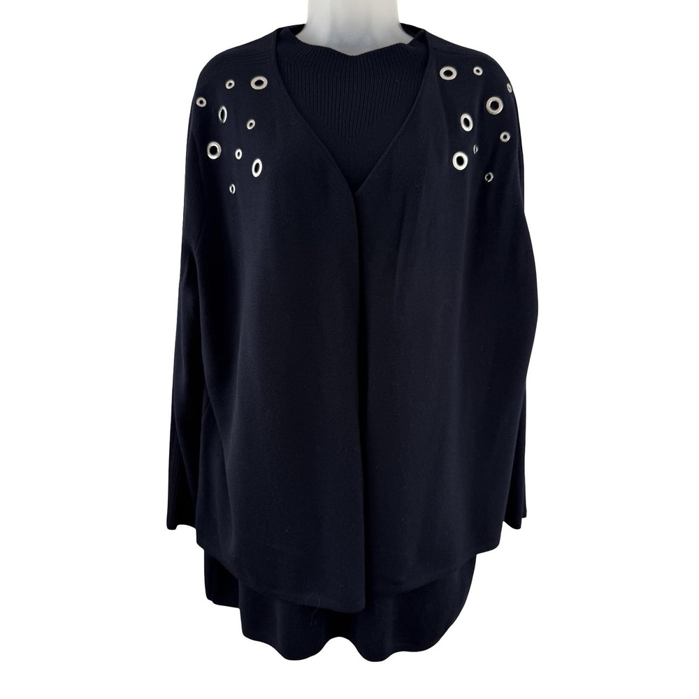 Basler Sweater Tank Set Womens XL Navy Blue Knit Grommet Studded 2 Piece Top
